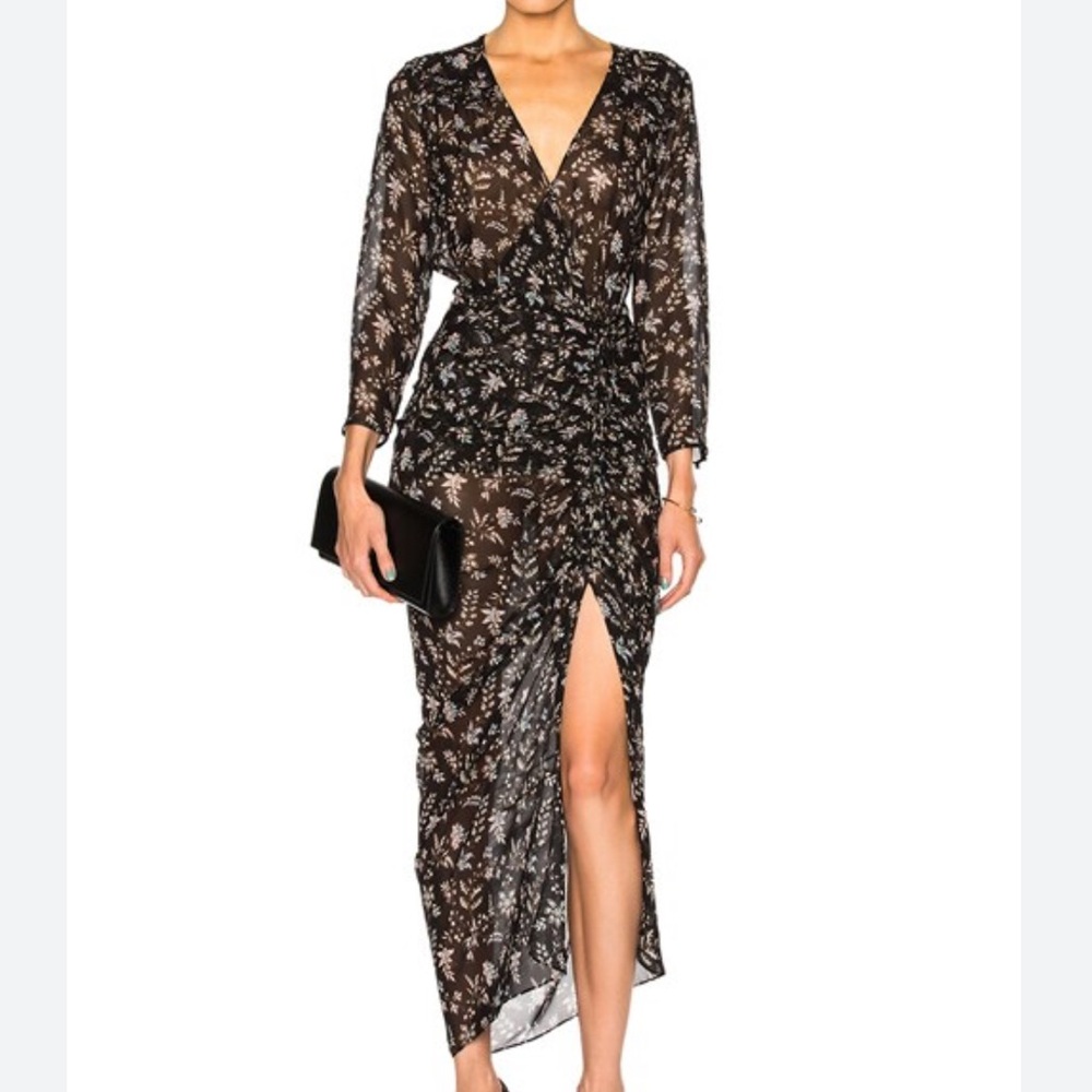 Veronica Beard Floral black shear drawstring dress